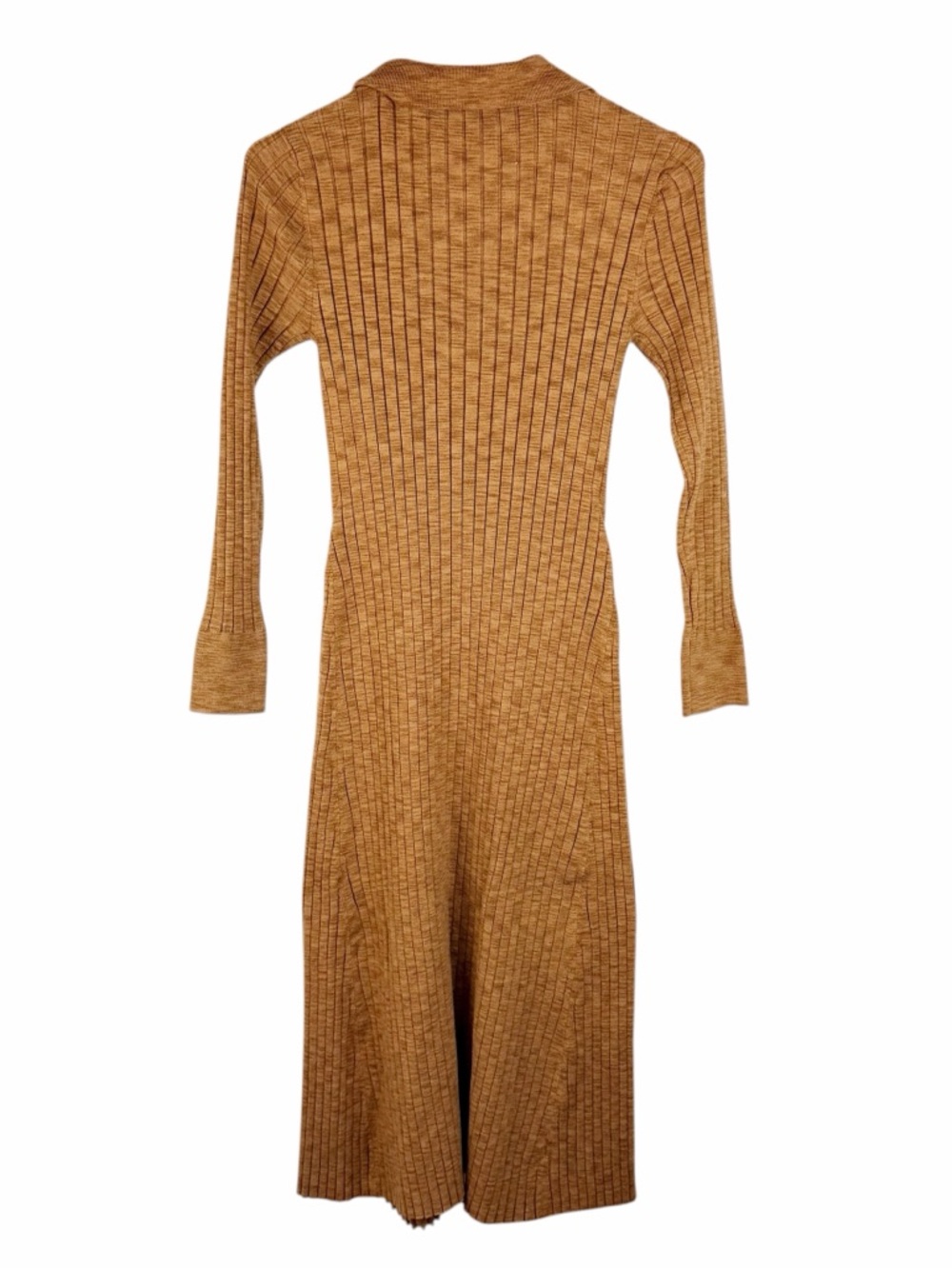 LOFT Ribbed Knit Midi Size M Rust Tan Brown Long Sleeve Collared Sweater Dress - Picture 3 of 14